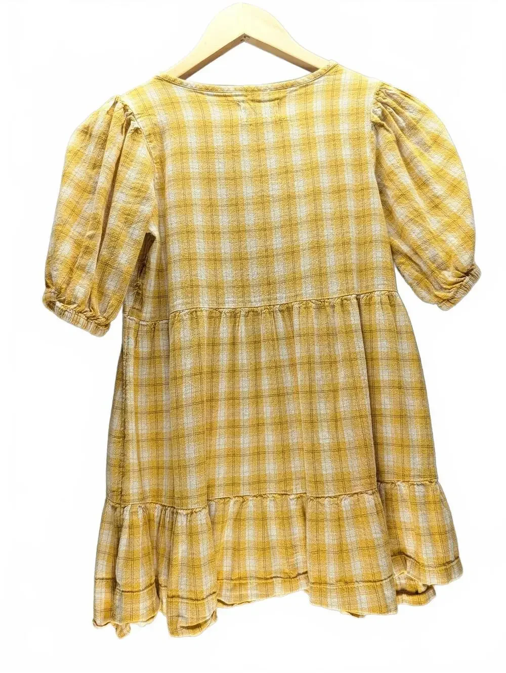 Old Navy Girls' Yellow Plaid Puff Sleeve Dress, Size M 8